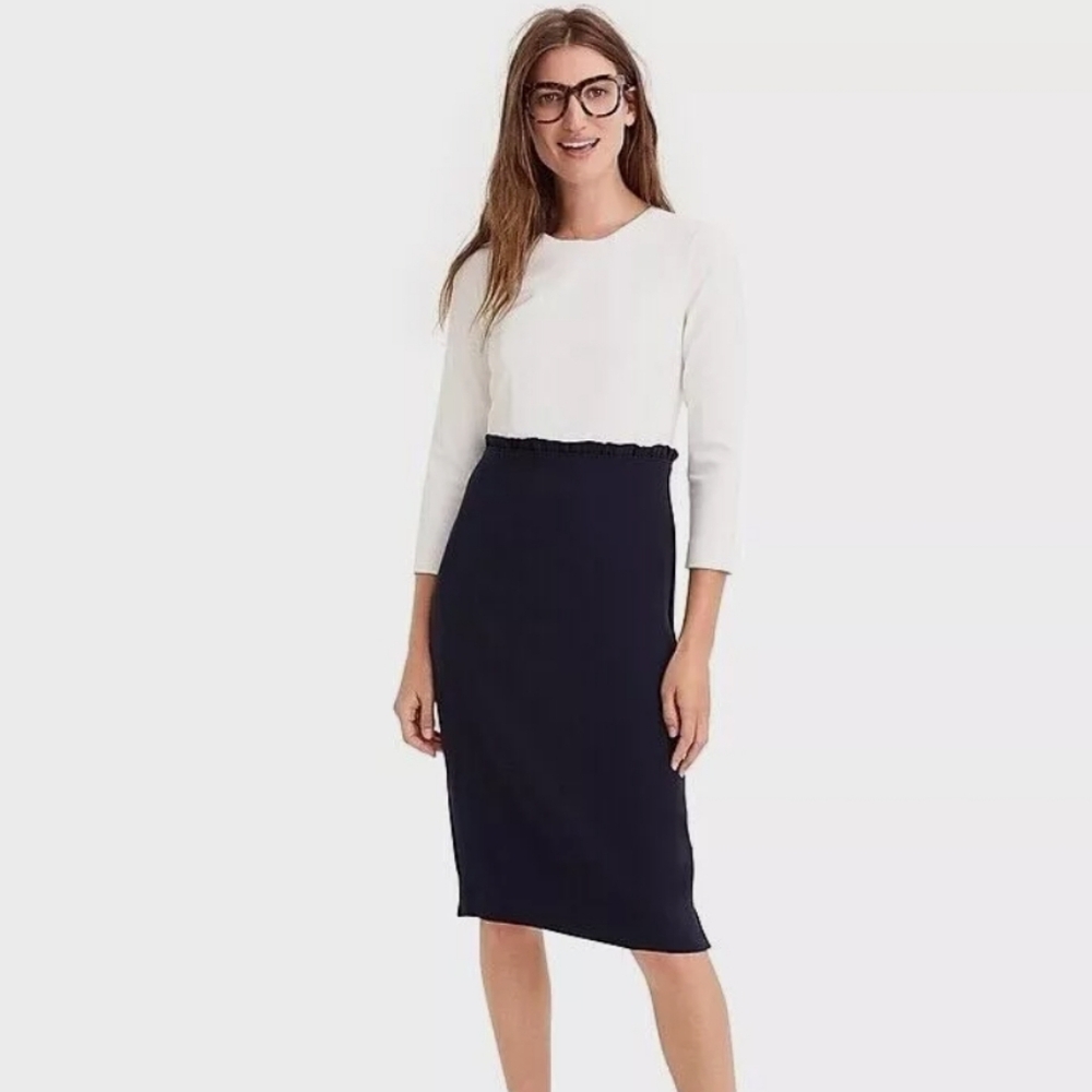J. Crew White and Black Midi Dress